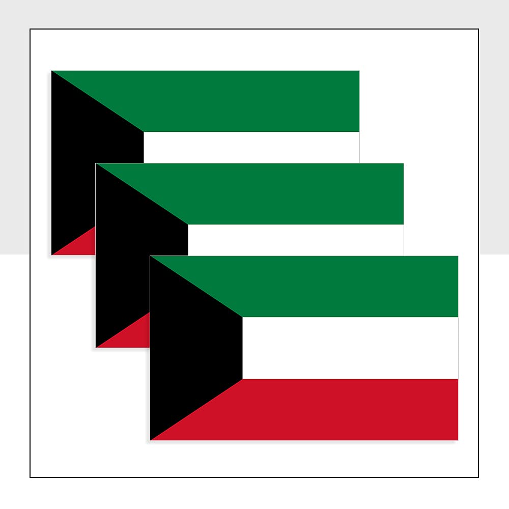 Kuwait Flag Stickers Car Stickers Pack of 3 (100 x 60mm) Vinyl KWT Flag Labels for Bike Van Windows Helmet Bumpers Packwith® #P1045