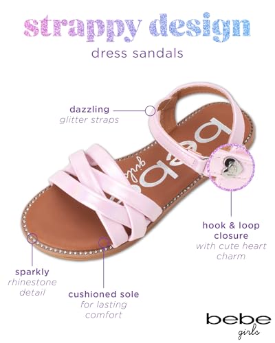 bebe Girls' Sandals - Two Strap Open Toe Flat Dress Sandals with Heart Accent, Easter Summer Shoes for Little and Big Girls2