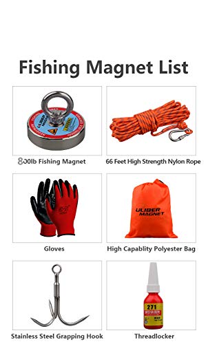 ULIBERMAGNET 800lbs Fishing Magnet,Powerful Lifting Magnets N52 Neodymium Magnets with 20m(66Feet) Durable Rope,Strong Magnets for Salvage and Magnetic Recovery