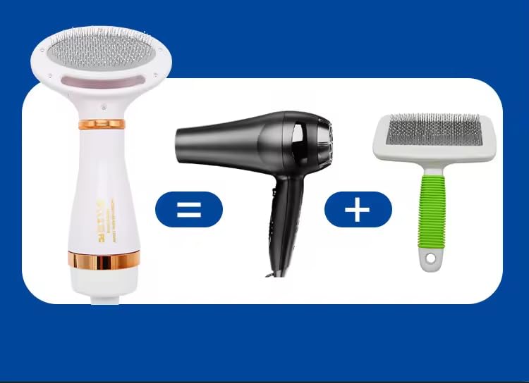 LIFEES Pet Hair Dryer | Dog & cat Hair Dryer,Dog Hair Dryer with Self Cleaning Slicker Brush | Dog Blow Dryer | Portable, Adjustable Temperature,2-in-1 Hair Dryer with Slicker Brush (ROUND)