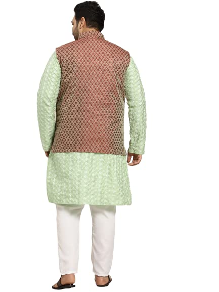 Image of SOJANYA (Since 1958, Men's Silk Blend Grey Kurta Pyjama & Silk Blend Jacket Combo