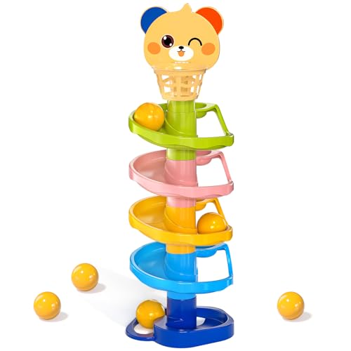 Image of TEMI Interactive Ball Drop Toy for Baby and Toddlers 3 4 5 6 7 Years Old - Basketball Spinning Tracks Toy with 5 Layers and 3 Balls, Roll Swirling, Educational Preschool Toys, Birthday Gifts