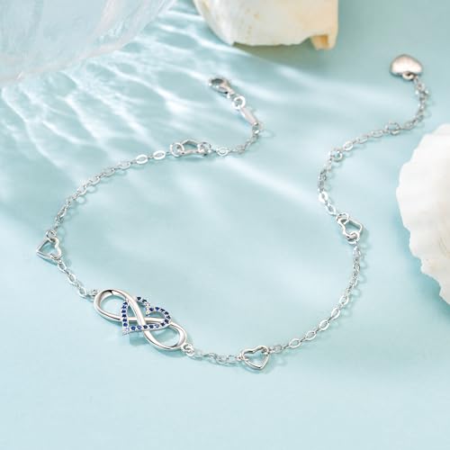 BlingGem Anklets for Women 925 Sterling Silver Infinity Hear Ankle Bracelet Cubic Zirconia Rose Gold Summer Beach Stylish Foot Chain Summer Vacation Jewelry Gift for Mom Women3