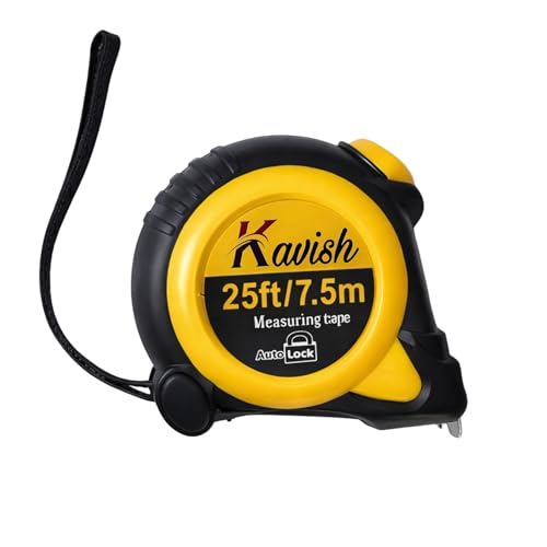 25ft/7.5m Kavish Measuring Tape Auto-Lock, Dual Scale Inch & Metric, Heavy-Duty Rubber Grip, Durable Steel Blade, Professional Measuring Tool for Construction, Carpentry, DIY & Home Use