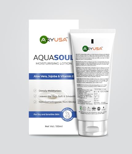 Image of Aquasoul Non-Comedogenic Non-Sticky Moisturising Lotion for Face & Body - 100ml | Control Acne Daily Moisturizer with Aloe Vera, Jojoba Oil & Vitamin E | Hydrating Lotion for Soft & Smooth Skin
