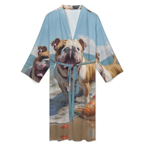 French Bulldog Frenchie Dog Beach Men's Bathrobes Lightweight Sleepwear Long Sleeve Loungewear Nightgown Pajamas2