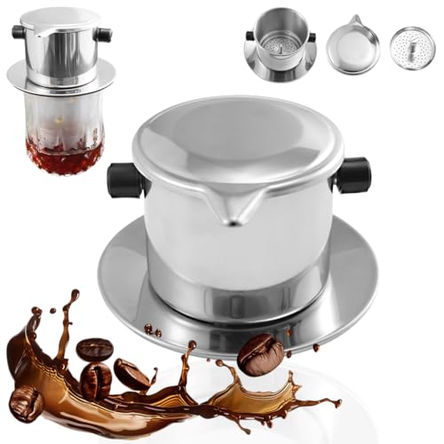 Image of Supvox Drip Coffee Pod, Stainless Steel Phin with Ears & Base, Classic Drip Coffee Pot for Vietnamese Iced Coffee, Detachable Filter Press, Travel Drip Coffee Maker Pot