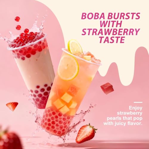 Image of Soeos Strawberry Popping Boba, 550g(1.2 lbs), Boba Pearls for Bubble Tea