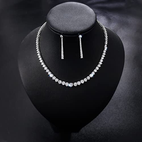 Women Cubic Zirconia Round Cut CZ Bridal Necklace and Dangle Earrings Set for Bride Wedding4