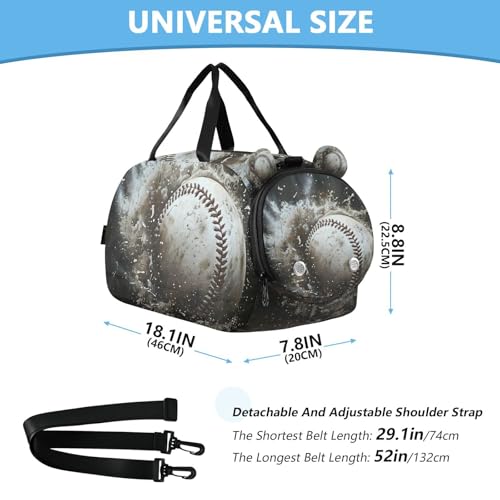 Gym Travel Duffle Bag for Boys Girls Baseball Ball with Water Sports Dance Bag with Shoe Compartment & Wet Pocket Football Kids Travel Bag Teens Sleepover Carry3