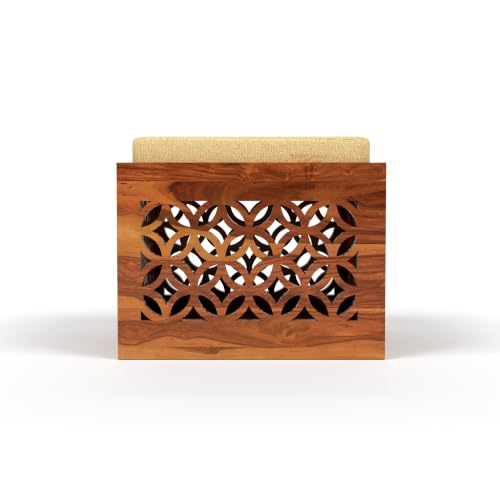 Image of ONIJA Solid Sheesham Wood Coffee Table with 4 Stools | Rosewood Centre Table with Cushioned Stool for Living Room (CNC,Honey Finish)
