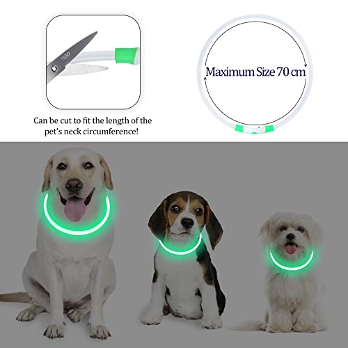 Coolzon LED Leuchthalsband Hundehalsband Aufladbar, Wasserdicht Halsband Hund 3 Modi, Leuchtband Hund Halsband Längenverstellbareres Super Helle Kalsband Katze und Hunde Klein Groß Mittel, Grün