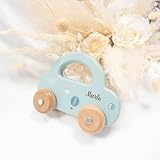 minipishop® Babygeschenke zur Geburt Junge personalisiert -Holzauto ab 1 Jahr als Spielzeug oder Babygeschenk Geburt türkis Erstes Auto mit Namen