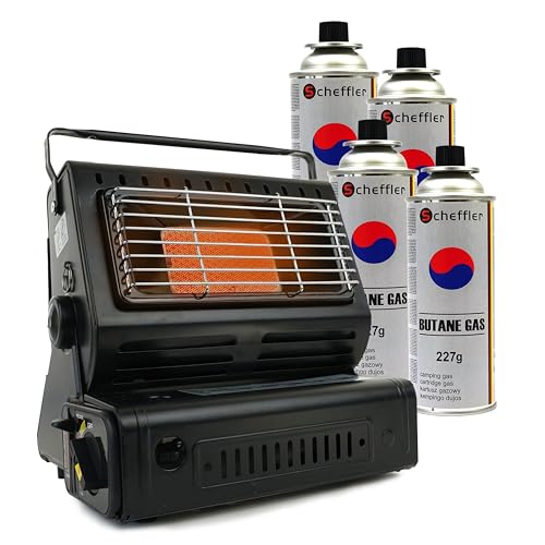 Eurocatch Stufa a gas - Inclusi 4 bomboletta cartuccia a gas - Riscaldatore a gas - Riscaldatore per esterni - Regolabile - Portatile - Stufa Inclusie 8 Bomboletta cartuccia a gas