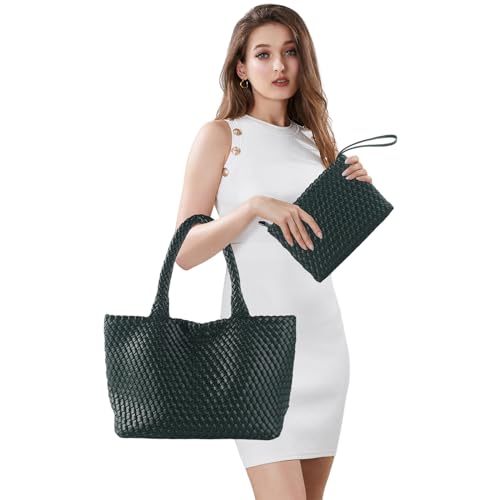 Image of Woven Tote Bag for Women Vegan Leather Handwoven Bags with Small Purse