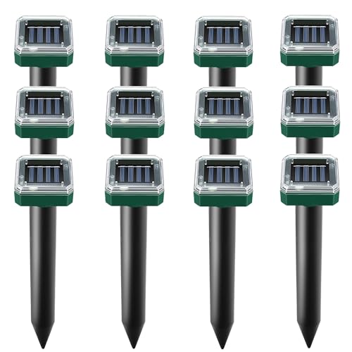12 Pack Mole Repellent Solar Powered Ultrasonic Rodent Repellent Snake Repellent Waterproof Spikes for Garden & Yard Deters Moles