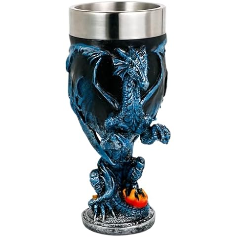 alikiki Medieval Fantasy Blue Dragon Goblet - Dungeons and Dragons Gifts Party Decoration D&D Game Chalice Cup of Thrones Merchandise 7oz Stainless Steel Gothic Drinking Cups Cover