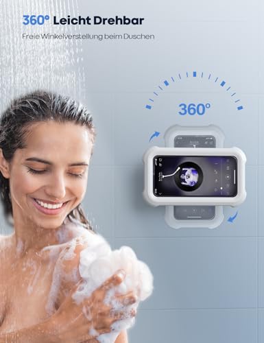 Lamicall Handyhalterung Dusche, Handy Halter - [IPx6 Wasserdicht] 480° Verstellbar Duschehalterung für Bad & Küche, HD Display Beschlagfrei Shower Handy Wandhalterung Ständer für 4-7” Smartphone