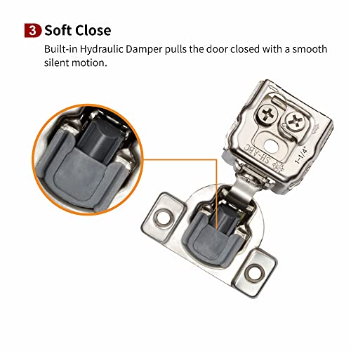 STIANC 50 Pack 1 1/4" Overlay 3D Soft Close Hinges for Face Frame Kitchen Cabinet, 3 Way Adjustability, Quiet Self Closing Door, 105 Degree