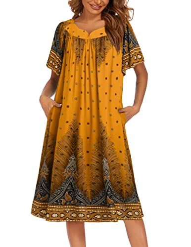 Image of Ekouaer Womens Nightgown Short Sleeve House Dress with Pockets-Floral Print Mumu Dress