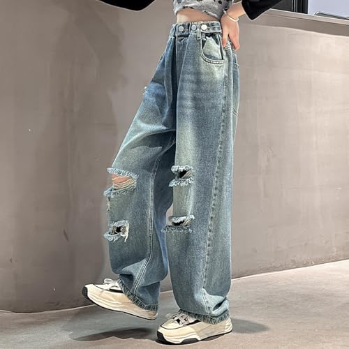 Baggy Ripped Denim Jeans for Kids Wide Leg Distressed Denim Pants Girls Y2k Fashion Casual Long Bottom Jeans3