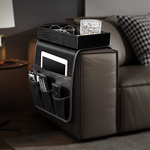 Miniatura 6 de Sithon Organizador De Reposabrazos Para Sofá Con Bandeja Desmontable, Antideslizante Almacenamiento Organizer Para Silla Con 5 Bolsillos, Para Revistas Teléfono Anteojos Mando A Distancia, Negro