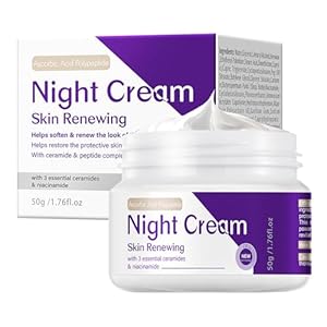 Skin Renewing Night Cream – Niacinamide, Peptide Complex & Hyaluronic Acid Face Moisturizer | Anti-Aging,Reduces Fine Line Appearance, Enhances Skin Elasticity，Suitable for All Skin Types, 1.76 fl.oz