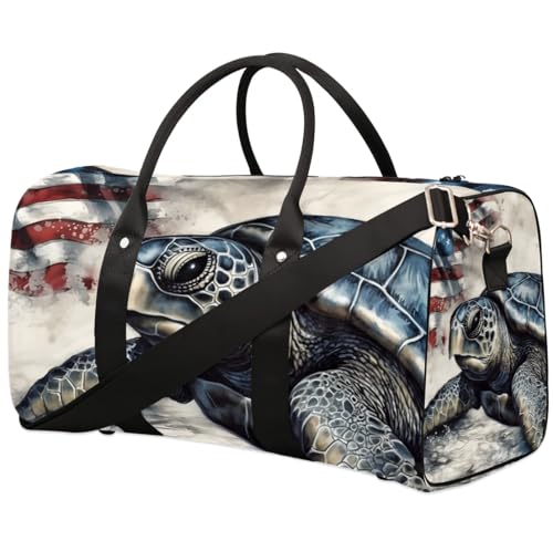 Sea Turtle Stars Stripes Foldable Lightweight Duffle Bag for Travel - Waterproof Carry On Bags for Airplanes, Travel Duffel Bags for Gym, Weekend