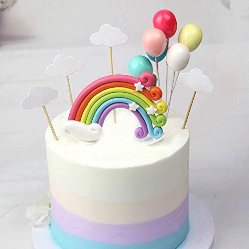 Diyasy Rainbow Cake Topper Kit Cloud Balloon Birthday Wedding Cake Flags For Birthday Wedding & Baby Shower Party Baking Decoration Supplies. #TOP5