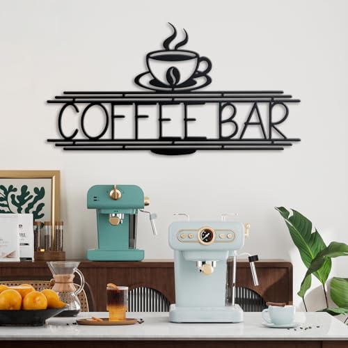 Image of Metal Coffee Bar Sign, 14.96x8 Inch Coffee Sign for Wall, Coffee Bar Signs for Coffee Station Kitchen Home Decor (Elegant)