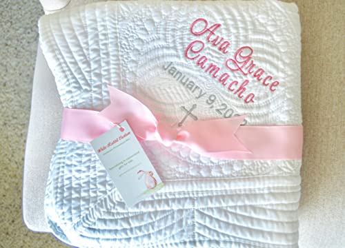 Personalized Baby Baptism Date Blanket Girl Boy Monogrammed Birth Dedication Christening Gift (Name Date Cross) - Image 3