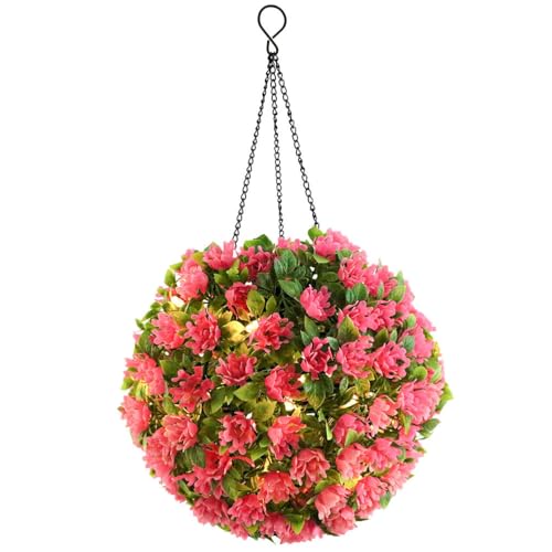 Image of DOITOOL Solar Flower Chandeliers Hanging Topiary Balls Outdoor Led Pink Artificial Plants Decorative Lights for Garden Patio Wedding 8.25X8.65X16.7 Inches