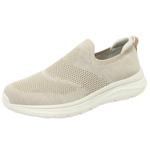 SJJH Zapatillas deportivas para hombre de tejido elástico, ligeras, transpirables y suaves, para el tiempo libre, beige, 39 EU
