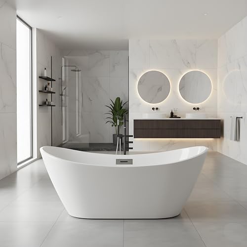 Freestanding Bathtub – 59 Inch Modern Acrylic Soaking