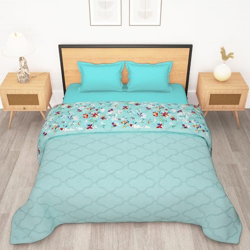 Image of Double Bed Comforter 180 GSM (220x250 CM) | Reversible Comforter Set Double Bed | AC Comforter Double Bed Cotton | All Season Comforter Double Bed Set | Quilt Blanket - Blue
