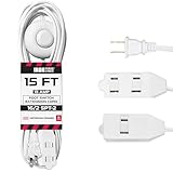 15 Ft Extension Cord with Foot Switch and 3 Electrical Power Outlet - 16/2 Durable White Foot Tap Extension Cord