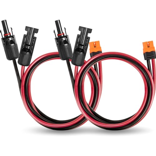 MOOKEERF Solar to XT60i Cable 10AWG - 2PCS 3FT Solar Panel to XT60i Adapter Connector XT60i-F Extension Cable for Portable Power Station Solar Generator