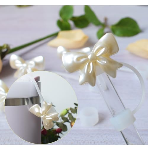 Cubiertas decorativas para pitillos con moño, set 4 blanca perla miniatura 5