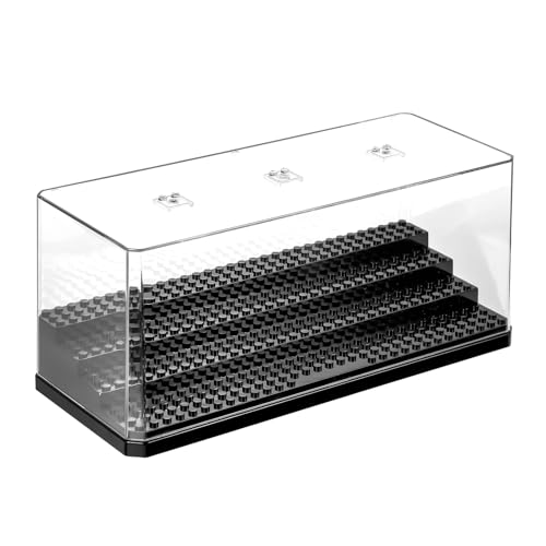 Zorplex Vitrina Acrílica para Minifiguras, Caja de Exhibición Apilable de 4 Niveles con Estantes Extraíbles, Anti-Polvo, Transparente, Ideal para Juguetes y Coleccionables, Sin Ensamblaje (Negro)
