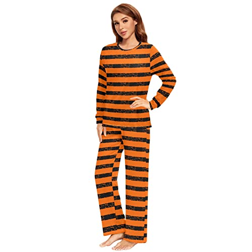 ALAZA Striped Halloween Pajama Set for Men Women,Long Sleeve Top & Bottom Sleepwear Set Soft Lounge Nightwear4