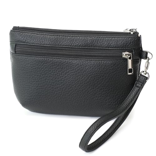 Image of Small Wristlet Wallets for Women, Zip Clutch Bag with Wristlet Pouch, 3-Zipper Original Design
