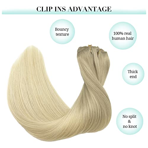 Image of DOORES Hair Extensions Clip in Human Hair, 3pcs 60g 14 Inch Balayage Ash Blonde to Golden Blonde and Platinum Blonde Remy Clip in Human Hair Extensions Natural Straight Hair Extensions