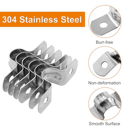 Image of Biaungdo M10 3 /8 inch Stainless Steel Pipe Strap, Silver, 60 Pcs | Rigid, Two Hole Strap, U Bracket Pipe Clamps, Heavy Duty Conduit Clamps, Tension Tube Clip Cable Clamp Hanger
