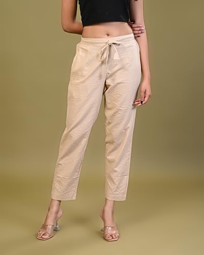 Image of Women Pure Cotton Kantha Dobby Dyed Pants