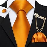 SDFGH Yellow Jacquard Silk Tie Necktie Handkerchief Cravat Brooch Set Fashion Men Tie Solid for Wedd