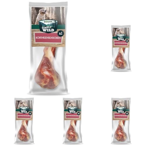 Bogar - Simply Wild - Snack per cani - Cibo per cani - Masticativi a forma di osso di prosciutto - 100% femore di maiale essiccato - Ideali anche come premietti per il tuo cane (Confezione da 5)