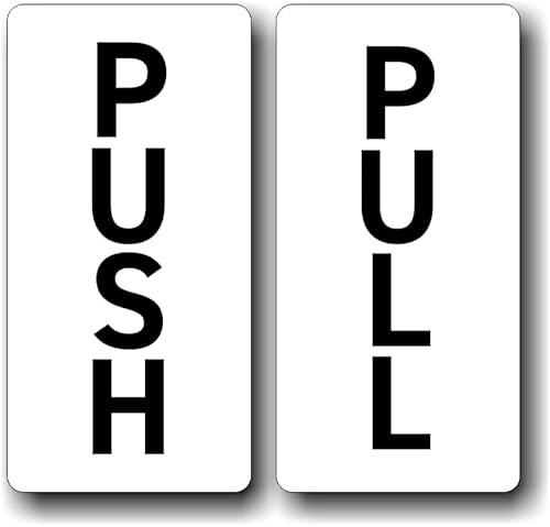 ドアプレート 【 PUSH/PULL 】 (縦向き) ホワイト (文字色:黒) 長方形 30mm×60mm×1.5mm アクリル2層板 UV対策品 レーザー彫刻 粘着テープ付き おしゃれ スタイリッシュ シンプル 押す 引く サインプレート 扉 表示板 日