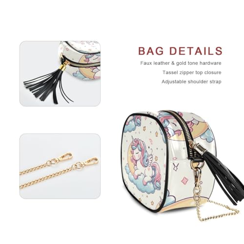 ALAZA Women's Cute Unicorn Pegasus Sleep Vector Pony Cartoon on Moon PU Leather Crossbody Bag Shoulder Purse with Tassel2