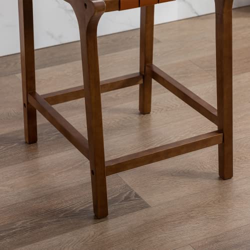 Butacos Modernos de Altura para Barra, Juego de 4 Unidades, Asiento con Cintas Tejidas en Poliuretano y Espalda Abierta, Color Madera Walnut, con Reposapiés, para Barra, Comedor o Isla de Cocina, Marrón miniatura 7