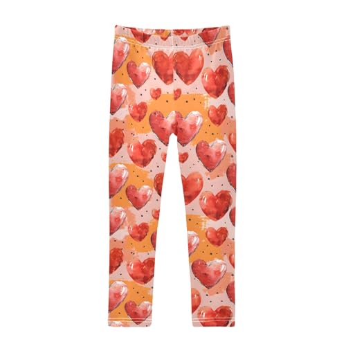 Watercolor Orange Hearts Girls Leggings Athletic Pants Tights Stretch Bottom